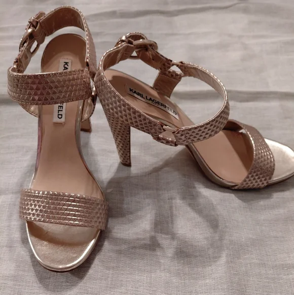 Karl Lagerfeld Cieone Muted Metallic Gold Heeled Sandals - Picture 2 of 9